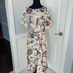 Ann Taylor Cream and Pink Dolman Sleeve Sundress